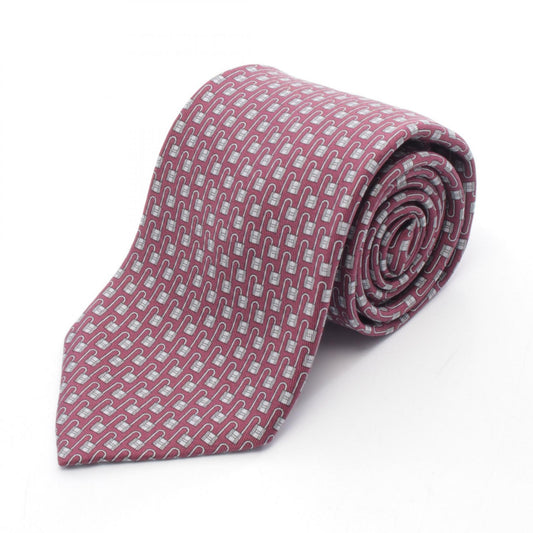 HERMES Bordeaux Gray Silk Tie