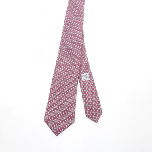HERMES Bordeaux Gray Silk Tie