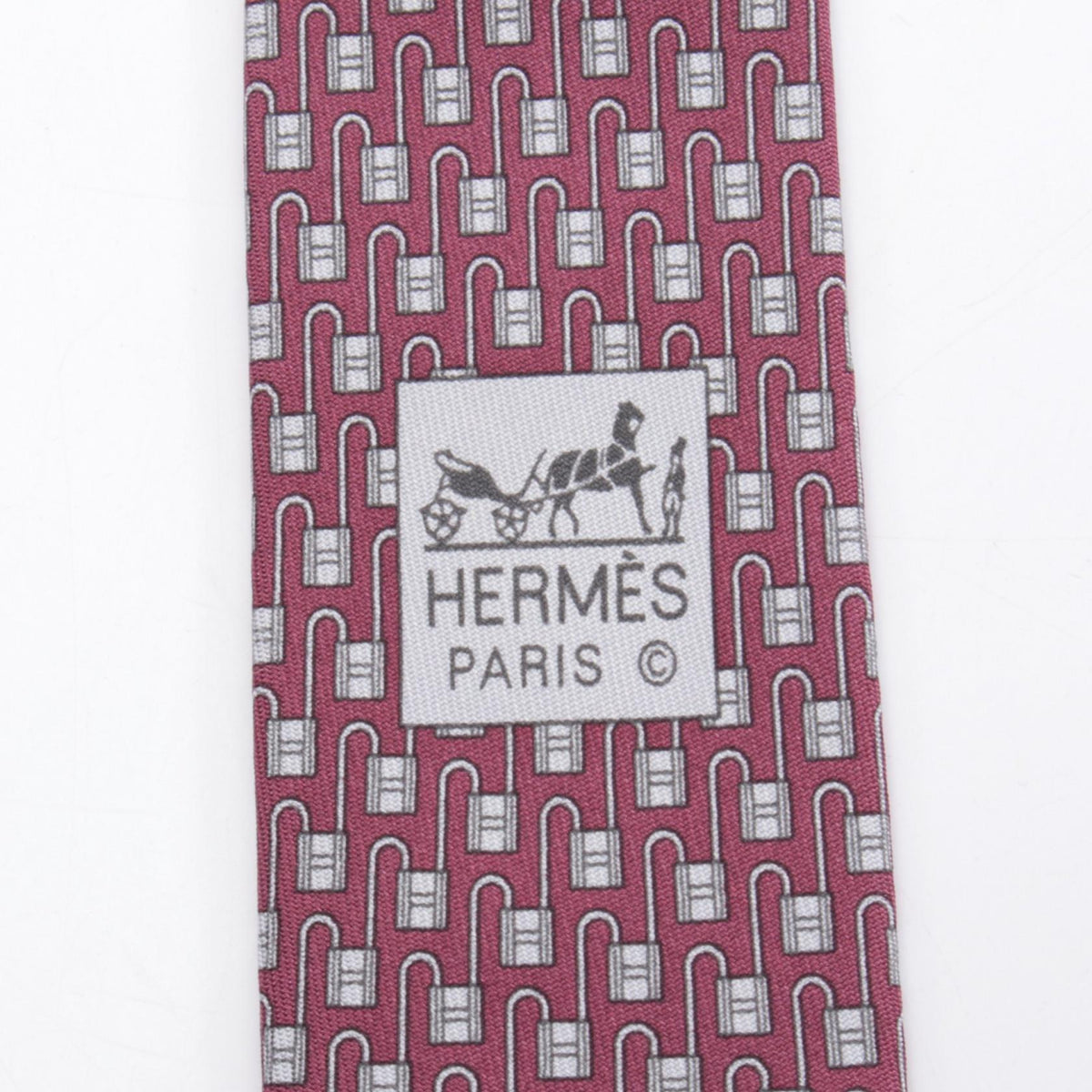 HERMES Bordeaux Gray Silk Tie