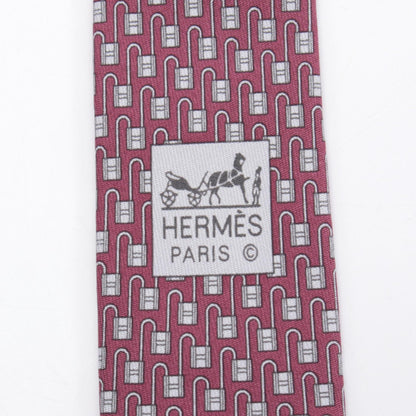 HERMES Bordeaux Gray Silk Tie