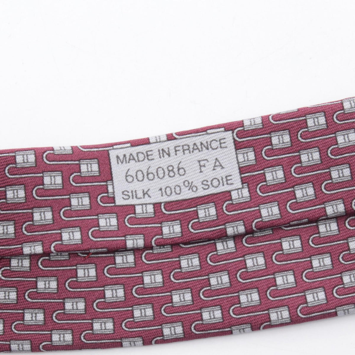 HERMES Bordeaux Gray Silk Tie