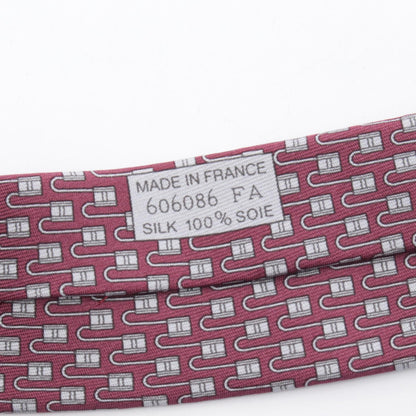 HERMES Bordeaux Gray Silk Tie