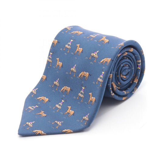 HERMES Navy Brown Silk Tie