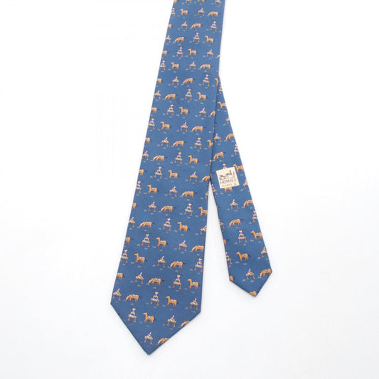 HERMES Navy Brown Silk Tie