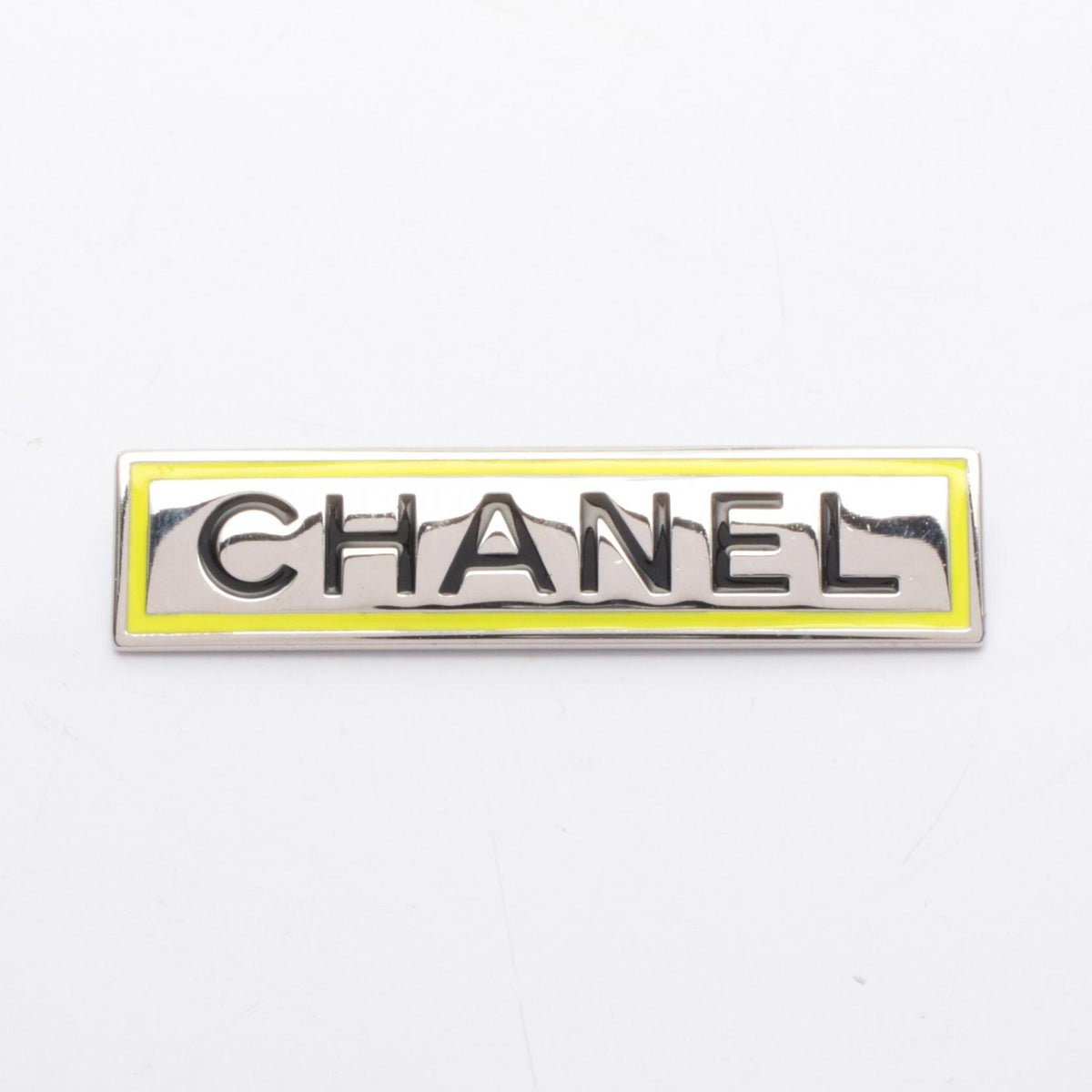 CHANEL Silver-tone Logo Plate Brooch