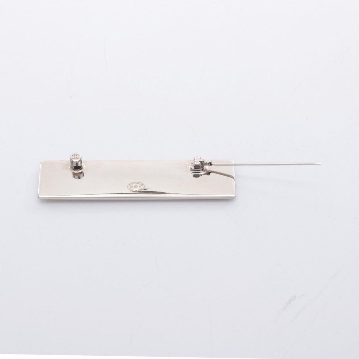 CHANEL Silver-tone Logo Plate Brooch