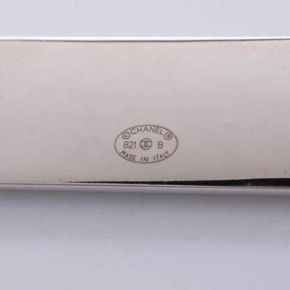 CHANEL Silver-tone Logo Plate Brooch