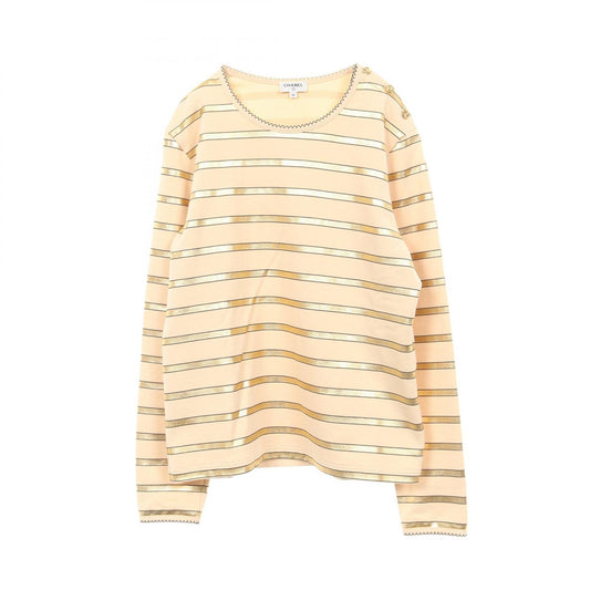 CHANEL Cotton Long Sleeve T-Shirt Beige/Gold Size 36