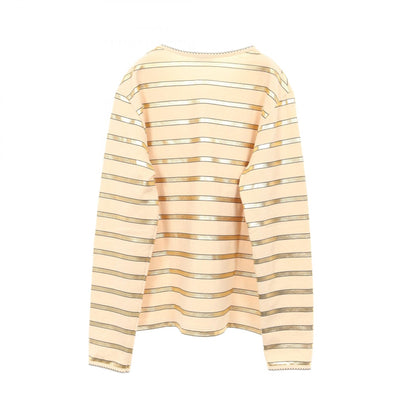 CHANEL Cotton Long Sleeve T-Shirt Beige/Gold Size 36