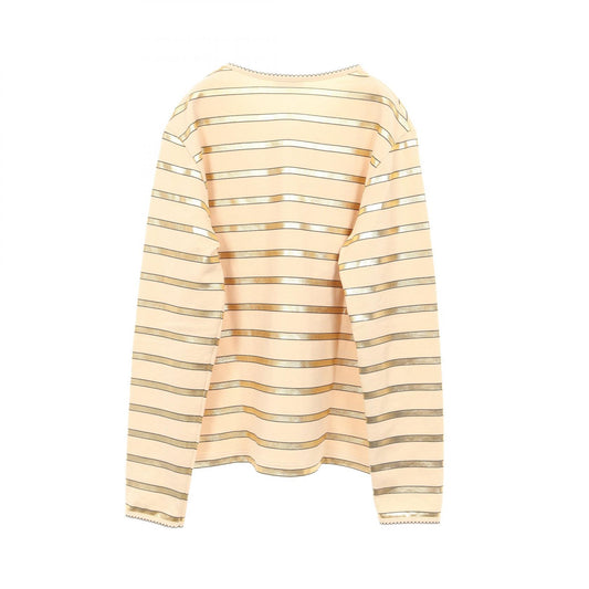 CHANEL Cotton Long Sleeve T-Shirt Beige/Gold Size 36