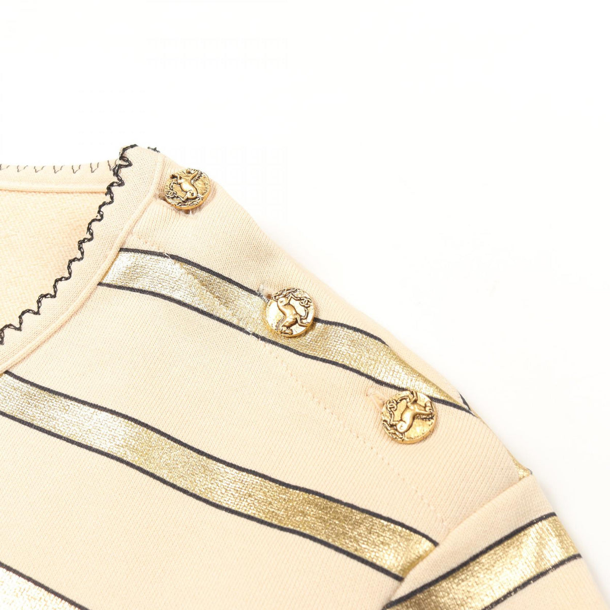 CHANEL Cotton Long Sleeve T-Shirt Beige/Gold Size 36