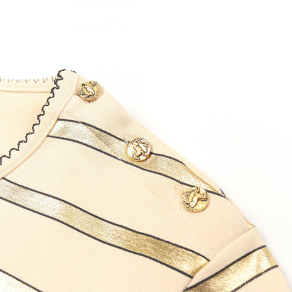 CHANEL Cotton Long Sleeve T-Shirt Beige/Gold Size 36