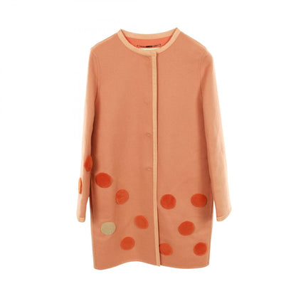 FENDI Collarless Wool Coat Orange Size 38