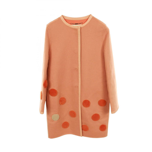 FENDI Collarless Wool Coat Orange Size 38