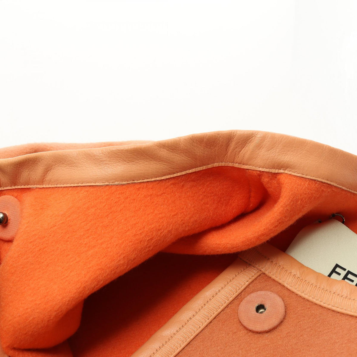 FENDI Collarless Wool Coat Orange Size 38