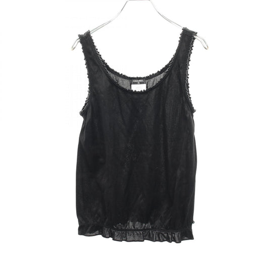 CHANEL Rayon Cotton Tank Top Black Size 36