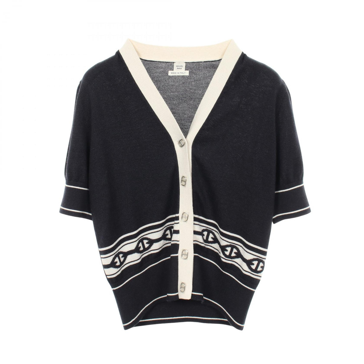 HERMES Chaine d'Ancre Silk Cashmere Cardigan Blue Size 38