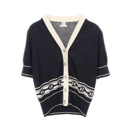 HERMES Chaine d'Ancre Silk Cashmere Cardigan Blue Size 38