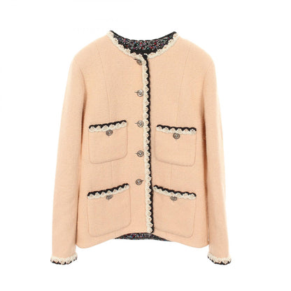 CHANEL Pink Wool Tweed Collarless Jacket Size 36