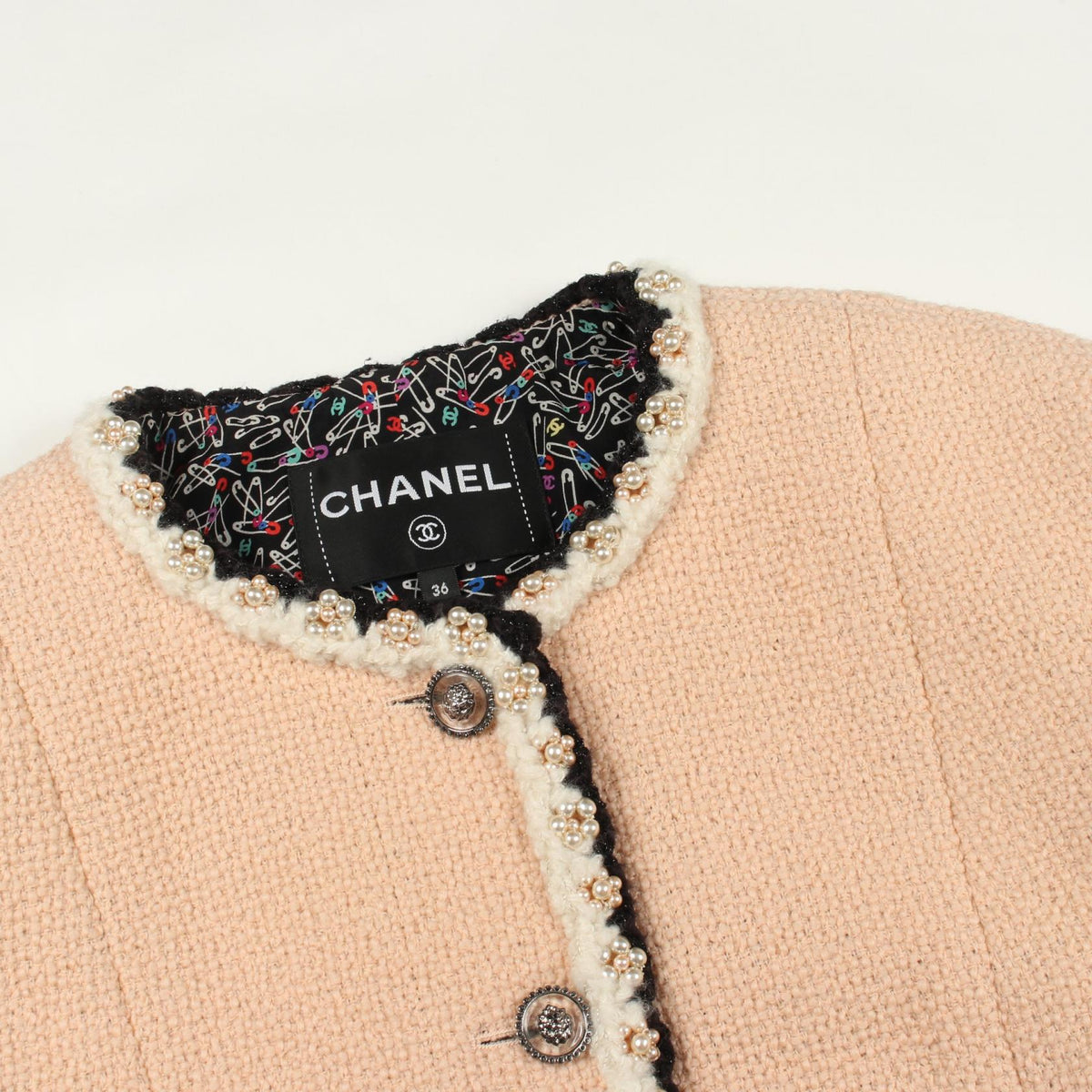 CHANEL Pink Wool Tweed Collarless Jacket Size 36