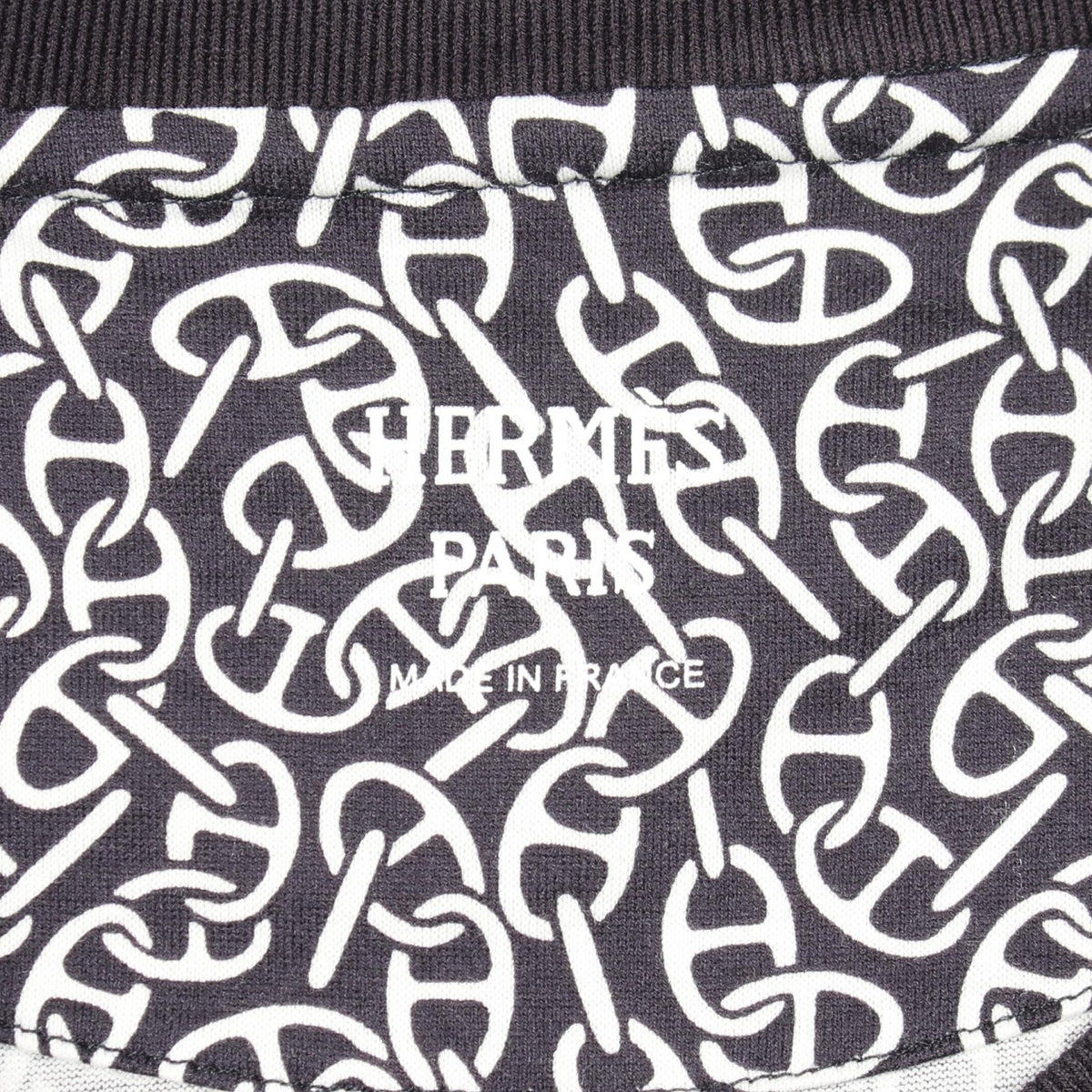 HERMES Naoussa Chaine Print Long T-Shirt White/Navy Size 34