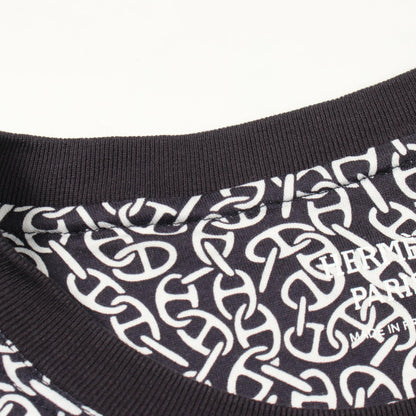 HERMES Naoussa Chaine Print Long T-Shirt White/Navy Size 34