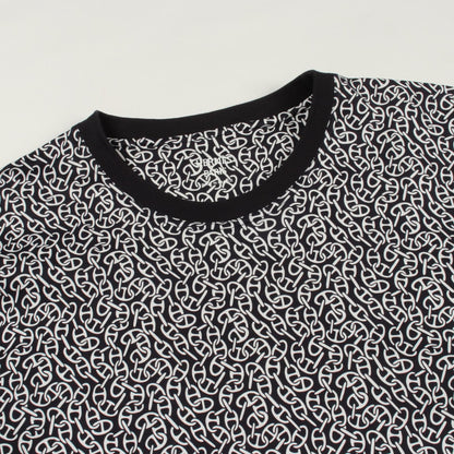 HERMES Naoussa Chaine Print Long T-Shirt White/Navy Size 34