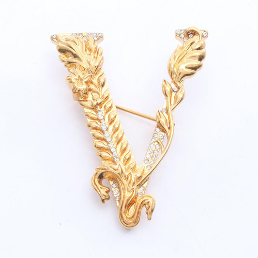 VERSACE Gold Plated Rhinestone Brooch