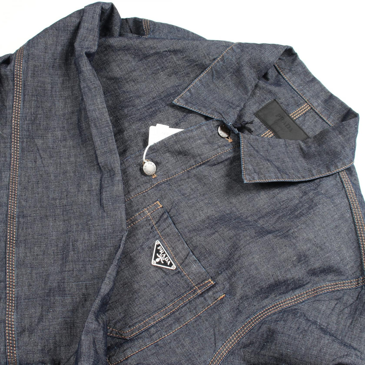 PRADA Cotton Navy Chambray Denim Jacket Size XL