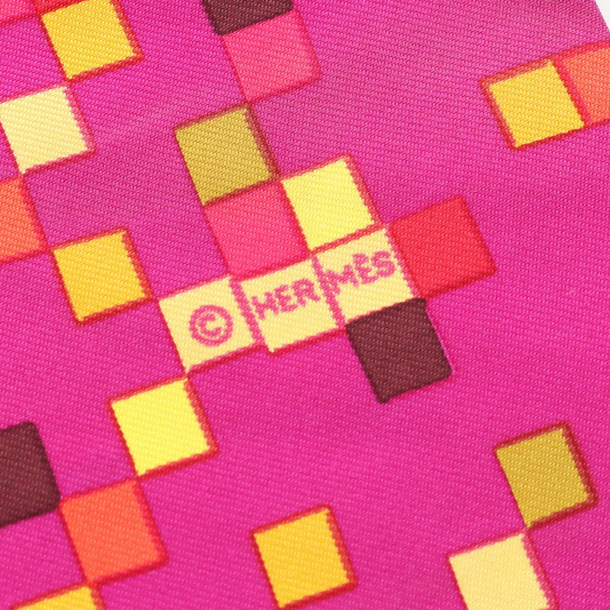HERMES MOSAIQUE AU 24 Fringe Silk Pink Red Scarf