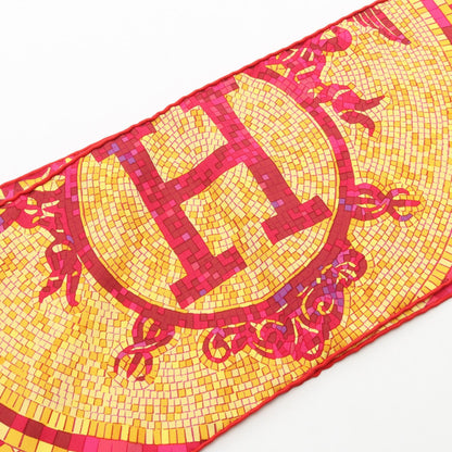HERMES MOSAIQUE AU 24 Fringe Silk Pink Red Scarf