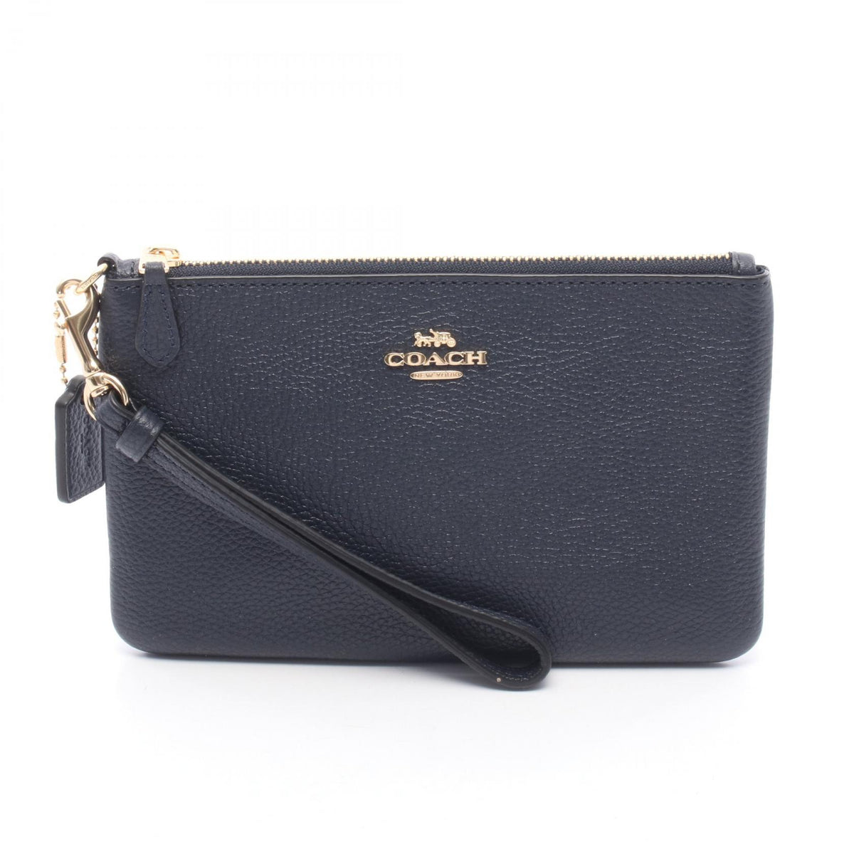 COACH Small Leather Wristlet Pouch Navy