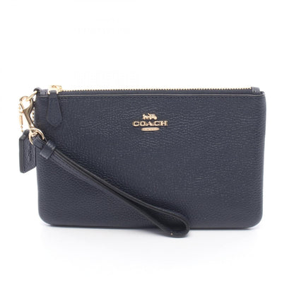 COACH Small Leather Wristlet Pouch Navy