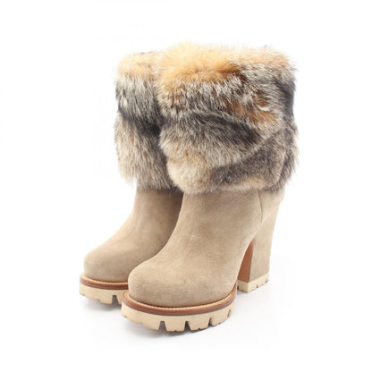 PRADA Suede Fur Boots - Beige Size 35.5