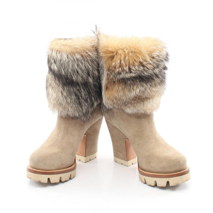 PRADA Suede Fur Boots - Beige Size 35.5