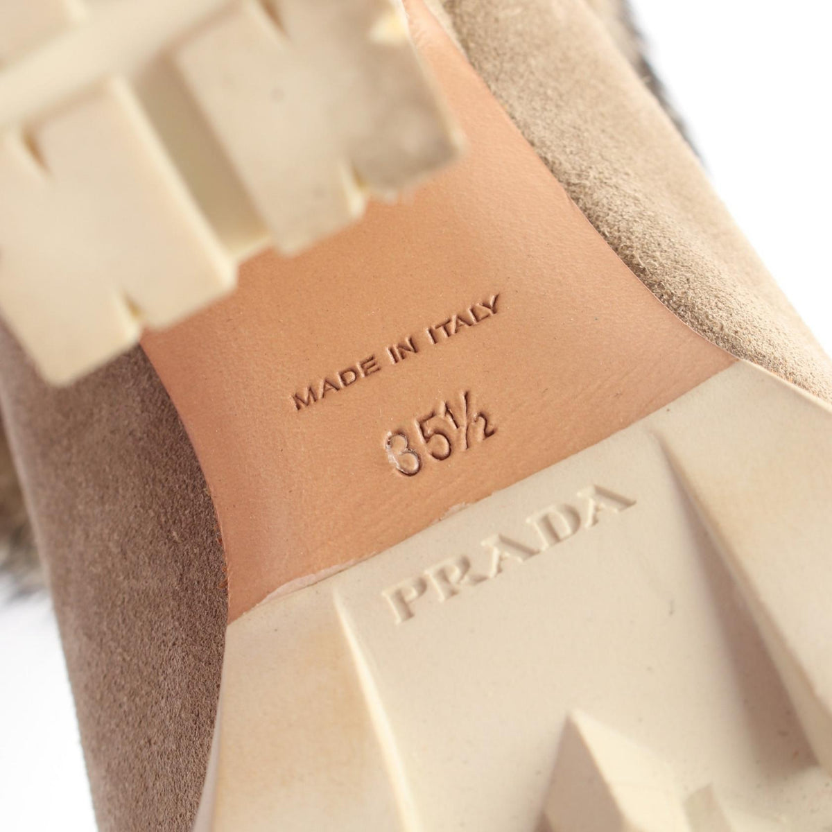 PRADA Suede Fur Boots - Beige Size 35.5