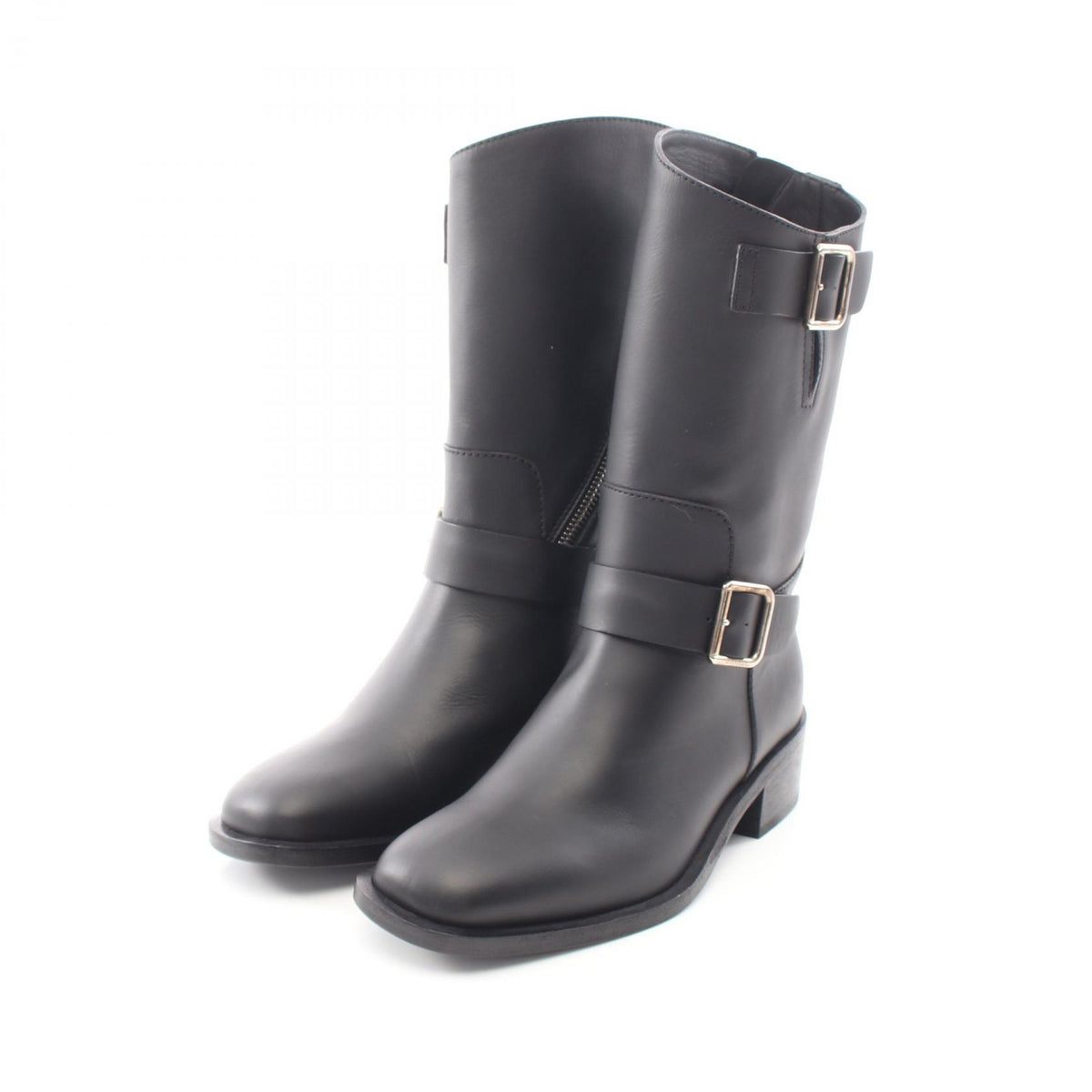 CHANEL Coco Mark Leather Engineer Boots Black Size 35.5