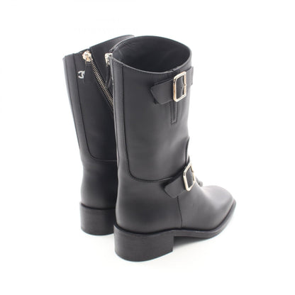 CHANEL Coco Mark Leather Engineer Boots Black Size 35.5