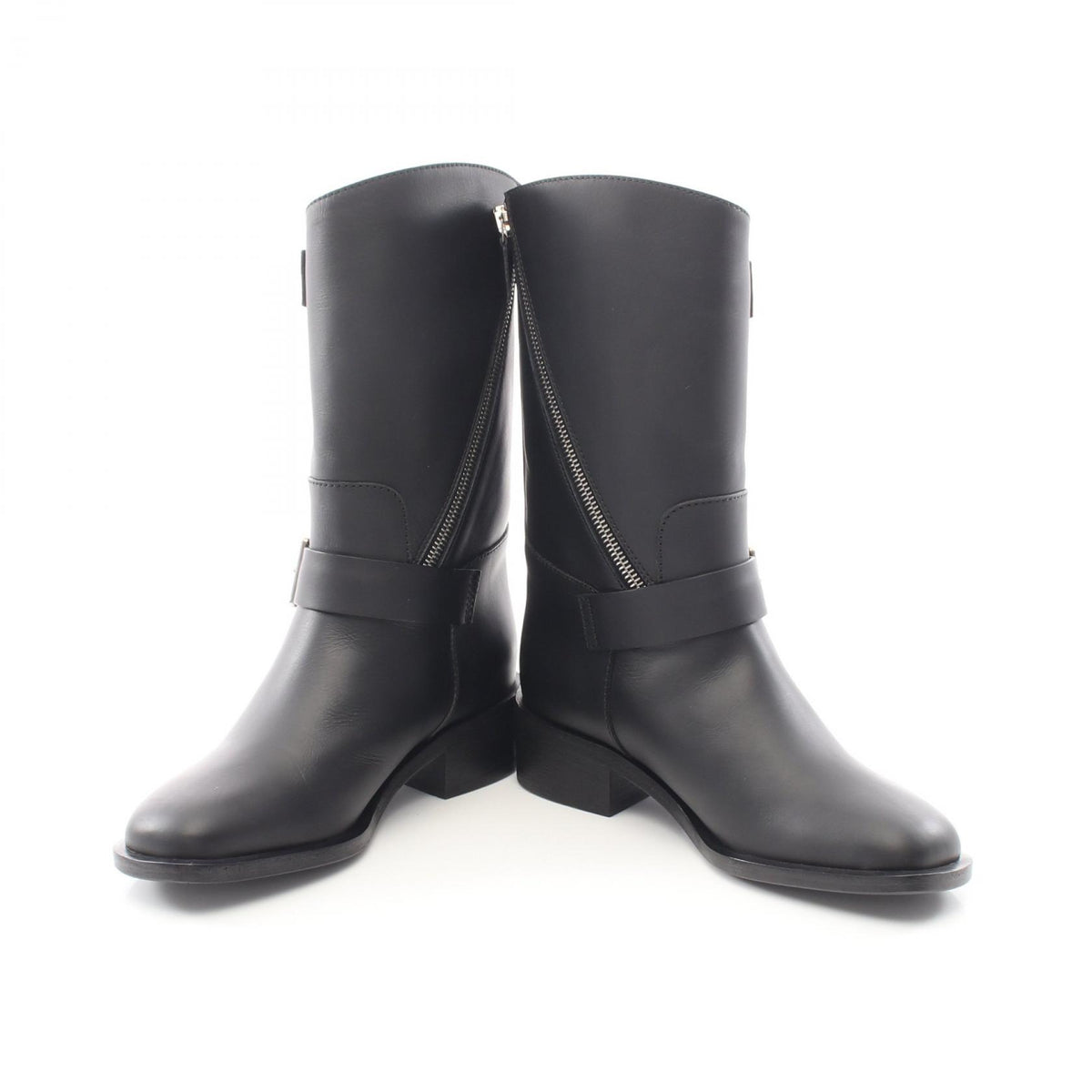 CHANEL Coco Mark Leather Engineer Boots Black Size 35.5