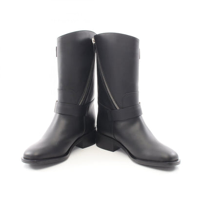 CHANEL Coco Mark Leather Engineer Boots Black Size 35.5