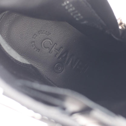 CHANEL Coco Mark Leather Engineer Boots Black Size 35.5