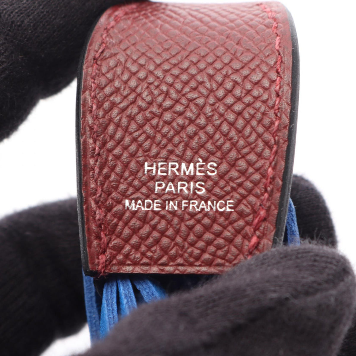 HERMES Poisson Rouge H Bleu Leather Charm