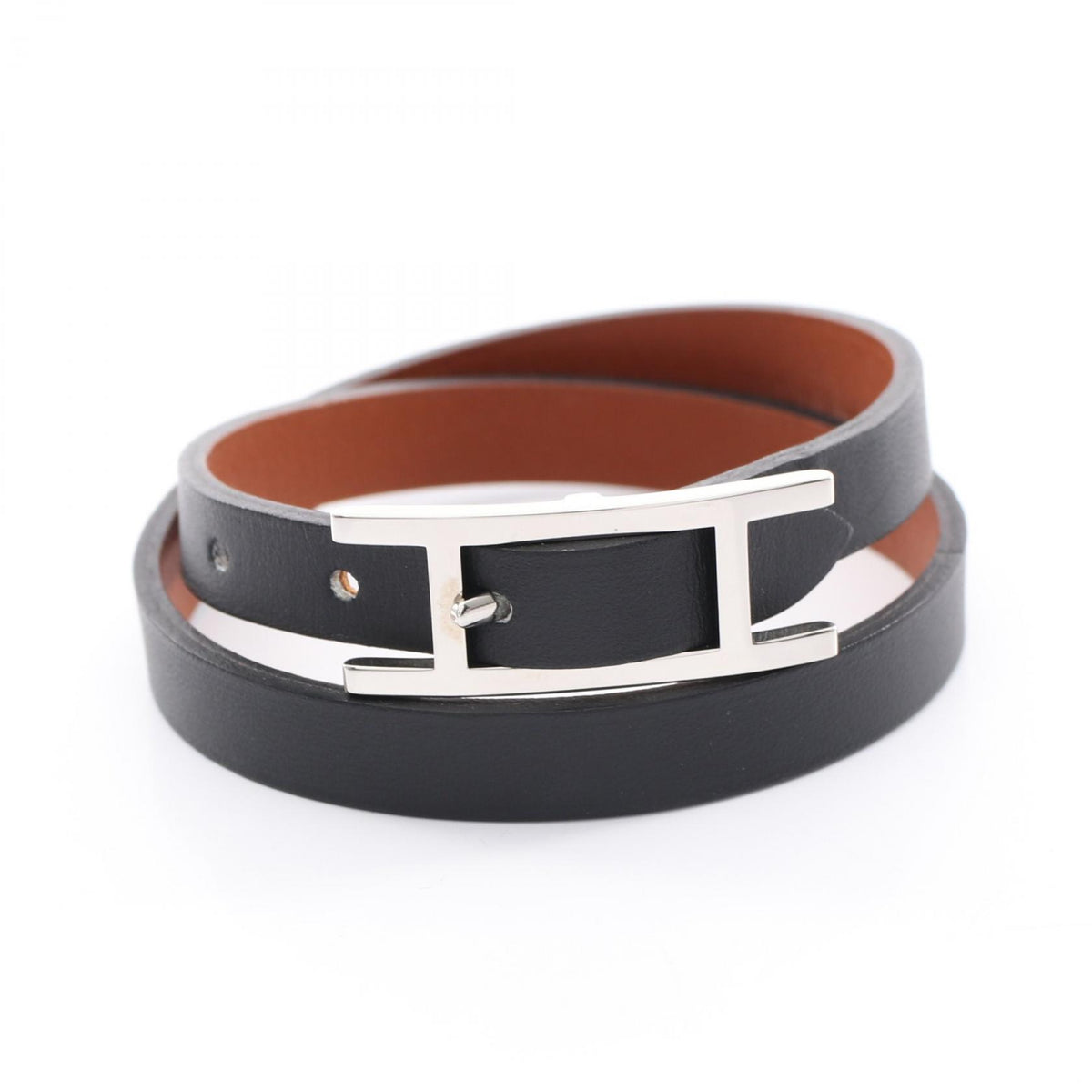 HERMES Behapi Double Tour Reversible Bracelet Black Size T1