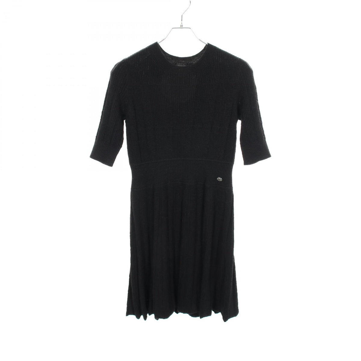 CHANEL Coco Mark Button Wool Alpaca Dress Black Size 38
