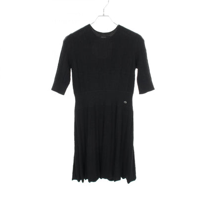 CHANEL Coco Mark Button Wool Alpaca Dress Black Size 38