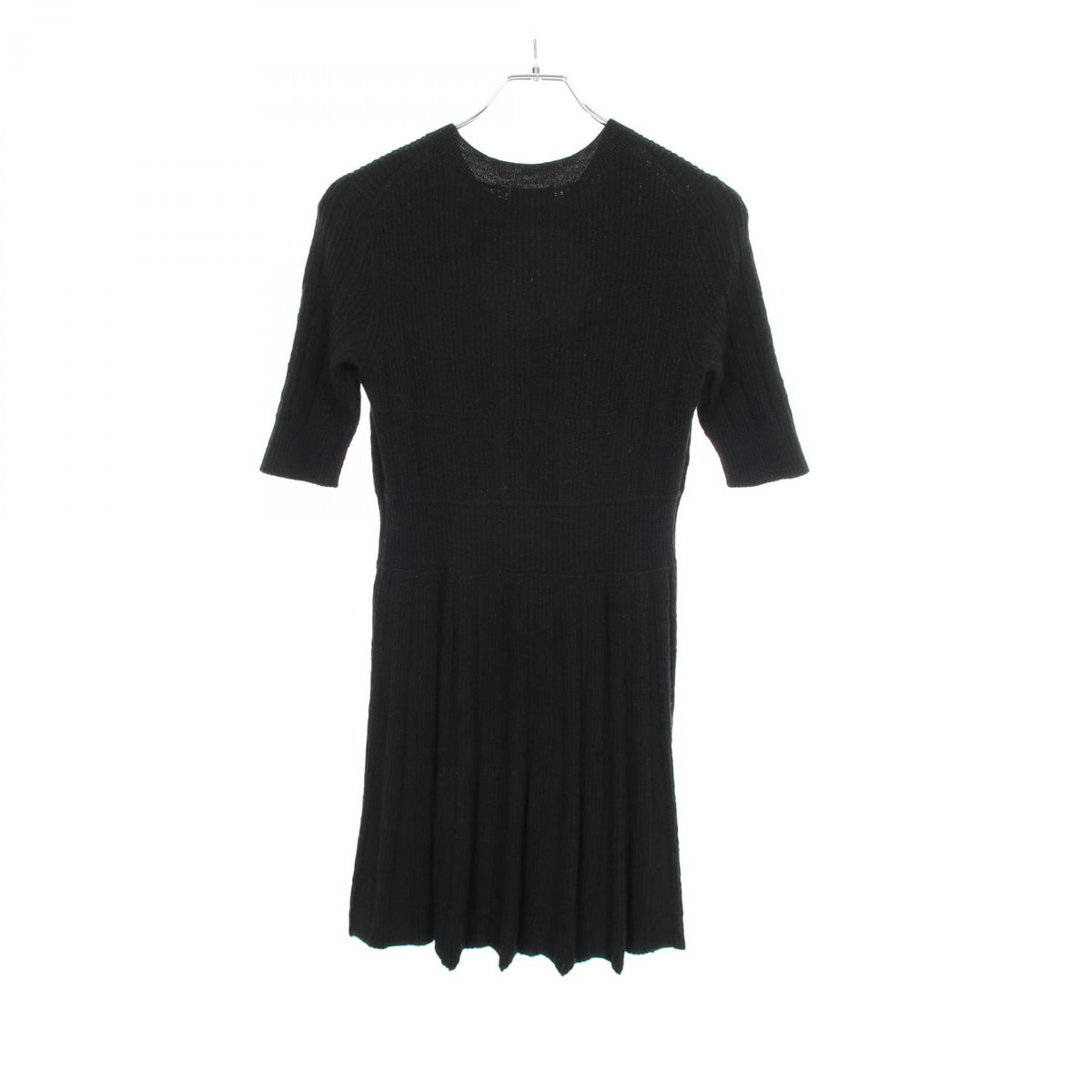 CHANEL Coco Mark Button Wool Alpaca Dress Black Size 38