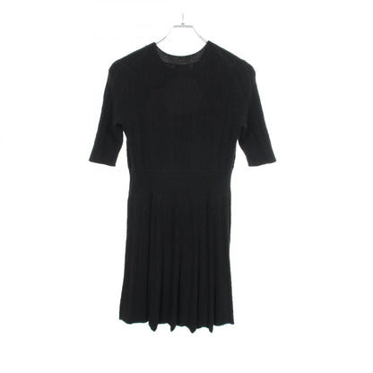 CHANEL Coco Mark Button Wool Alpaca Dress Black Size 38