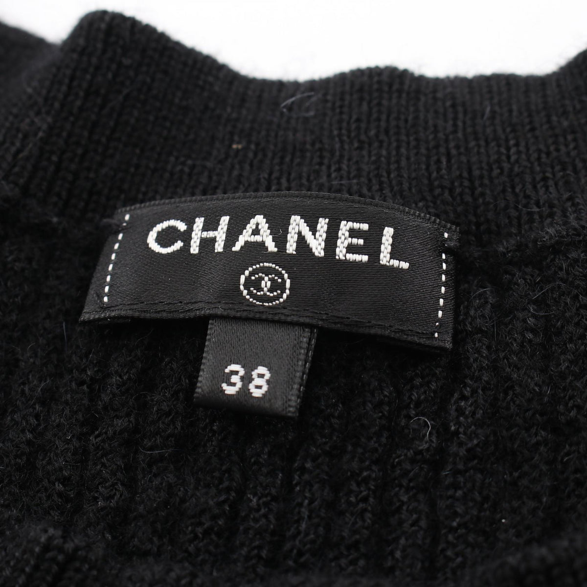 CHANEL Coco Mark Button Wool Alpaca Dress Black Size 38