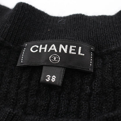 CHANEL Coco Mark Button Wool Alpaca Dress Black Size 38