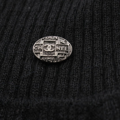 CHANEL Coco Mark Button Wool Alpaca Dress Black Size 38